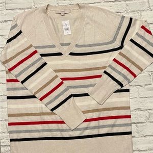 NWT LOFT Relaxed V-Neck Color Stripe Sweater, Size Small